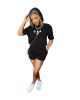 L285247-2 Women Fitness Clothing Fashion Summer Short-sleeve Alphabet Sports Suit - Black - L