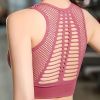 Solid U-neck Mesh Breathable Sports Bra, Push Up Shock Proof Yoga Fitness Workout Tank Top, Women's Activewear - Pink - L(8/10)