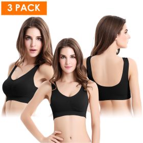 3 Pack Sport Bras For Women Seamless Wire free Bra Light Support Tank Tops For Fitness Workout Sports Yoga Sleep Wearing - BK_BK_BK - 2XL