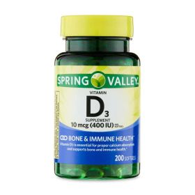 Spring Valley Vitamin D3 Supplement, 10 mcg (400 IU), 200 Softgels - Spring Valley