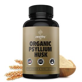 Psyllium Husk Capsules All Natural Fiber Supplement for Gut Health 750 Mg 250 Capsules - Z Zealthy Life