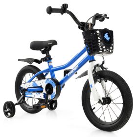 14 Inch Kid's Bike with 2 Training Wheels for 3-5 Years Old - Blue