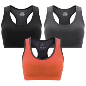 3 Packs Women Padded Sports Bras Yoga Fitness Push up Bra Female Top for Gym Running Workout Training - BK_GY_OE - XL