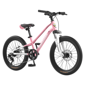 AB03-24 inch Youth Bike Kids Bike for Boys and Girls with Suspension Fork, 7-Speed Drivetrain, Multiple Colors. - Pink