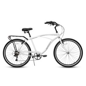 HARMI  Adult Beach Cruiser Bike,7 Speed Bicycles, Multiple Colors,26" Inch Wheels, for Men and Women - White