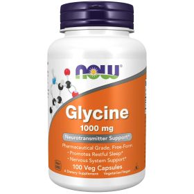 NOW Supplements, Glycine 1,000 mg Free-Form, Neurotransmitter Support*, 100 Veg Capsules - NOW