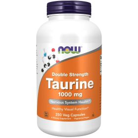 NOW Supplements, Taurine 1,000 mg, Double Strength, Nervous System Health*, 250 Veg Capsules - NOW