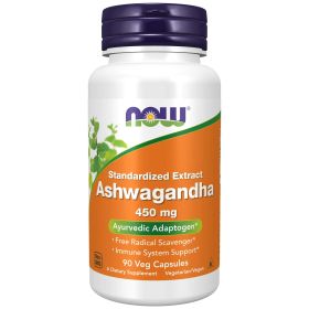 NOW Supplements, Ashwagandha (Withania somnifera) 450 mg (Standardized Extract), 90 Veg Capsules - NOW