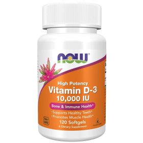 NOW Supplements, Vitamin D-3 10,000 IU, Highest Potency, Structural Support*, 120 Softgels - NOW