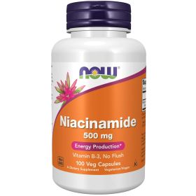 NOW Supplements, Niacinamide (Vitamin B-3) 500 mg, Energy Production*, 100 Veg Capsules - NOW