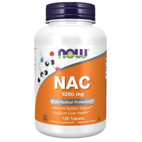 NOW Supplements, NAC (N-Acetyl-Cysteine) 1,000 mg, Free Radical Protection*, 120 Tablets - NOW