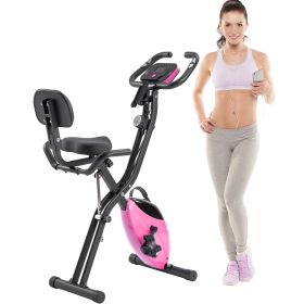 Folding Exercise Bike, Fitness Upright and Recumbent X-Bike with 16-Level Adjustable Resistance, Arm Bands and Backrest - as Pic