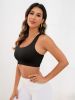 Solid U-neck Criss Cross Back Sports Bra, Sleeveless Outdoor Sexy Yoga Fitness Workout Tank Top, Women's Activewear - Black - L