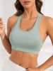 Green Solid Color Breathable Mesh Stitching Tank Top, Sports Yoga Fitness Bra - White - M