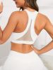 Green Solid Color Breathable Mesh Stitching Tank Top, Sports Yoga Fitness Bra - White - M