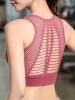 Solid U-neck Mesh Breathable Sports Bra, Push Up Shock Proof Yoga Fitness Workout Tank Top, Women's Activewear - Pink - M(6)