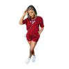 L285247-1 Women Fitness Clothing Fashion Summer Short-sleeve Alphabet Sports Suit - Red - L