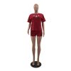 L285247-1 Women Fitness Clothing Fashion Summer Short-sleeve Alphabet Sports Suit - Red - S