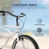 HARMI  Adult Beach Cruiser Bike,7 Speed Bicycles, Multiple Colors,26" Inch Wheels, for Men and Women - White