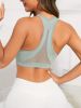 Green Solid Color Breathable Mesh Stitching Tank Top, Sports Yoga Fitness Bra - Viridity - L