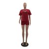 L285247-1 Women Fitness Clothing Fashion Summer Short-sleeve Alphabet Sports Suit - Red - L